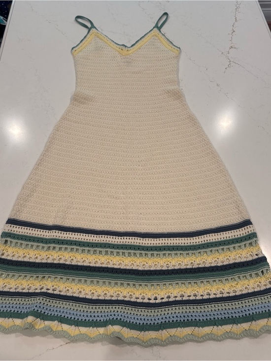 Universal Thread Dresses & Skirts - Universal Thread Cream Crochet Sundress with Green, Yellow and Navy Stripes